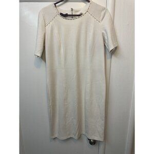 Spense Cream Sheath Dress Size 10 Studded Neckline Back Zip Career Cocktail